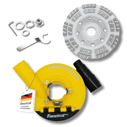 FANZTOOL 3.Generation Absaughaube für Winkelschleifer inkl. 125 mm Diamantschleiftopf PROFI QUALITÄT – Bürsten Auswechselbar – 99% Universal passend – Verstärkter Adapterring – M14 Adapter von FANZTOOL