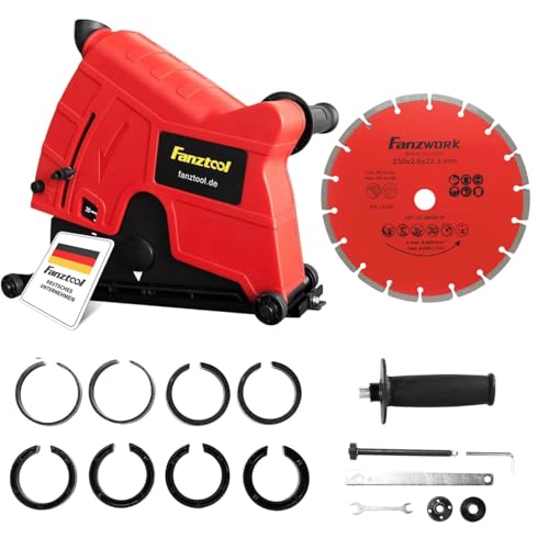 FANZTOOL Absaughaube Winkelschleifer 230 zum Trennen, Flex-Absaugung für Mauernutfräse, Passend für Verschiedene Profi-Winkelschleifer, mit Werkzeuglosverstellbare Schutzhaube, Trennscheiben-Ø 230 mm von FANZTOOL