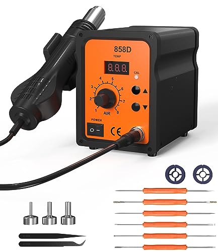 FAOKZE 700W Heißluft Lötstation,858D Lötstation Entlötstation Rework Station mit 3 Heißluftföhn Mundstücke,LED Digital Temperatur-Anzeige 100~480°C, mit 2 Rollen Zinndraht geliefert und 2 Pinzetten. von FAOKZE