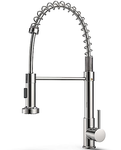 FAOKZE Küchenarmatur,Spring Wasserhahn Küche mit Pull Down Sprüher Brause,360°schwenkbare Spültischarmatur,schwenkbare Spültischarmatur,2 Sprühmodi High Arc Einhebel Pültisch Mischbatterie(Chrom) von FAOKZE