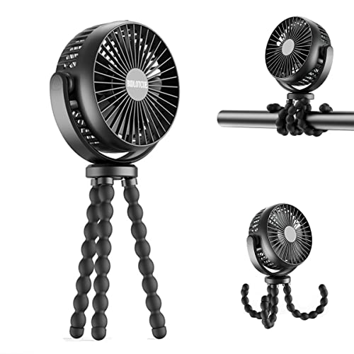 5200mAh USB Ventilator für Kinderwagen, Tragbarer Schreibtisch Lüfter/Tischventilator, Mini Handventilator Leise Clip On Fan, Persönlich Flexibler Oktopus-Lüfter zum Krippe Fahrrad Autositz BBQ Black von FAOONNMY