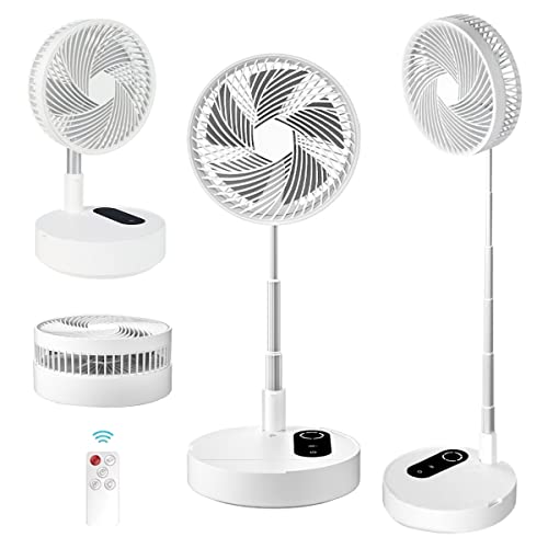 Teleskopischer Faltbarer Tischventilator/Standventilator/Bodenventilator mit Fernbedienung, 10000mAh Wiederaufladbar USB Ventilator Tragbar Lüfter Leise, Verstellbare Höhe, 4 Geschwindigkeiten von FAOONNMY