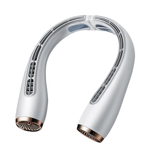 Tragbarer Blattloser Turbo Halsventilator, Persönlicher Ventilator Handfrei 360° Kühlung, Ultra Leise Nackenventilator USB Wiederaufladbarer Lüfter mit 3 Geschwindigkeiten für Outdoor Reisen White von FAOONNMY