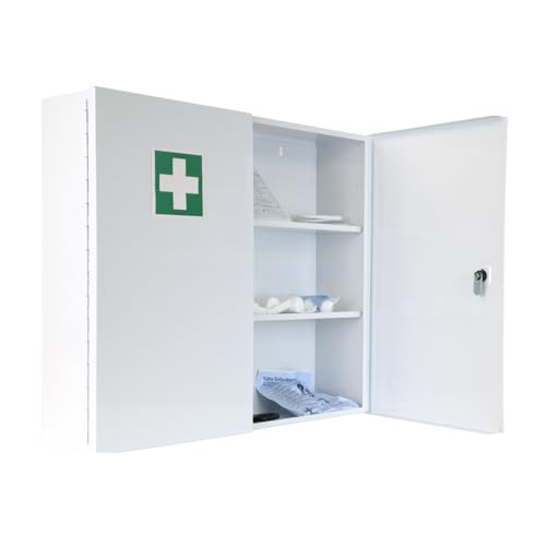 First Aid Products Verbandschrank G – DIN 13157:2021 Füllung, Metall, zweitürig – 3 Fächer, abschließbares Medikamentenfach & Sicherheitsschloss – robust & zum Aufhängen – Weiß, 60 × 50 × 13 cm First Aid Products Verbandschrank G – DIN 13157:2021 Füllung, Metall, zweitürig – 3 Fächer, abschließbares Medikamentenfach & Sicherheitsschloss – robust & zum Aufhängen – Weiß, 60 × 50 × 13 cm von FAP First Aid Products
