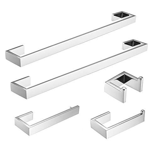 FAPULLY 5-teiliges Badezimmer-Zubehör-Set, Edelstahl, Wandmontage, Chrom-Politur von FAPULLY