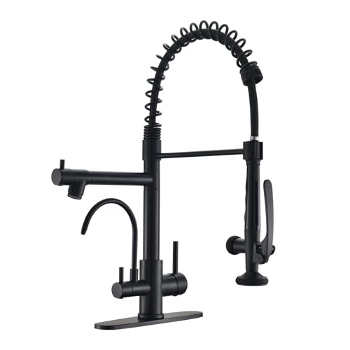 Fapully Kommerzielle Küchenarmatur mit herausziehbarem Sprüher und Wasserfilter, mattschwarz, 3-in-1-Küchenarmaturen mit Trinkwasserhahn Fapully Kommerzielle Küchenarmatur mit herausziehbarem Sprüher und Wasserfilter, mattschwarz, 3-in-1-Küchenarmaturen mit Trinkwasserhahn von FAPULLY