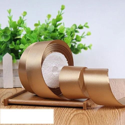 FAQIMORAX (25 Yards/Rolle) 40 mm einseitiges Satinband für Partydekoration, Einladungskarten, Geschenkband, Hellbraun, 40 mm von FAQIMORAX