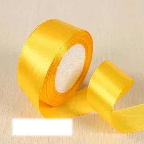 FAQIMORAX 25 Yards/Rolle 6 mm 10 mm 15 mm 20 mm 25 mm 40 mm 50 mm Seidensatinbänder für Geschenkverpackungen, Weihnachtsfeier-Dekoration - Goldgelb - 15 mm Breite von FAQIMORAX