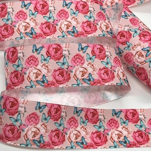 FAQIMORAX 5 Yards 38 mm Blumen Satinband für Patchwork-Schleifen, Weihnachten, Hochzeit, Blumenverpackung-PR1073-5 Yards von FAQIMORAX