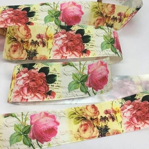 FAQIMORAX 5 Yards 38 mm Blumen Satinband für Patchwork-Schleifen, Weihnachten, Hochzeit, Blumenverpackung-PR1093-5 Yards von FAQIMORAX