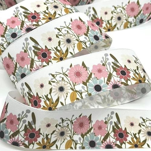 FAQIMORAX 5 Yards 38 mm Blumen Satinband für Patchwork-Schleifen, Weihnachten, Hochzeit, Blumenverpackung-PR1176-5 Yards von FAQIMORAX