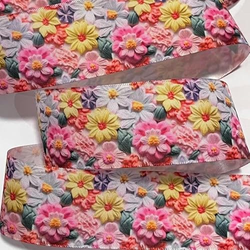 FAQIMORAX 5 Yards 38 mm Blumen Satinband für Patchwork-Schleifen, Weihnachten, Hochzeit, Blumenverpackung-PR1180-5 Yards von FAQIMORAX