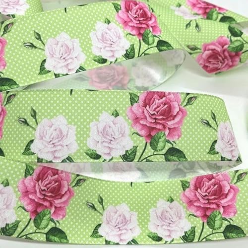 FAQIMORAX 5 Yards 38 mm Blumen Satinband für Patchwork-Schleifen Weihnachten Hochzeit Blumenverpackung-PR1092-5 Yards von FAQIMORAX