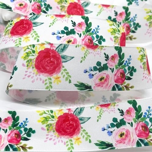 FAQIMORAX 5 Yards 38 mm Blumen Satinband für Patchwork-Schleifen Weihnachten Hochzeit Blumenverpackung-PR1095-5 Yards von FAQIMORAX