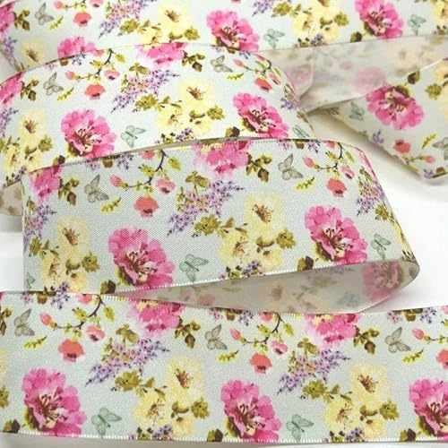 FAQIMORAX 5 Yards 38 mm Blumen Satinband für Patchwork-Schleifen Weihnachten Hochzeit Blumenverpackung-PR1105-5 Yards von FAQIMORAX