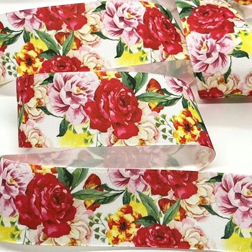 FAQIMORAX 5 Yards 38 mm Blumen Satinband für Patchwork-Schleifen Weihnachten Hochzeit Blumenverpackung-PR1106-5 Yards von FAQIMORAX