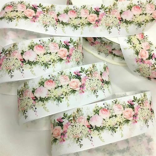FAQIMORAX 5 Yards 38 mm Blumen Satinband für Patchwork-Schleifen Weihnachten Hochzeit Blumenverpackung-PR946-5 Yards von FAQIMORAX