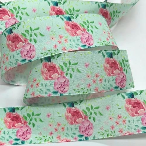FAQIMORAX Yards 38 mm Blumen Satinband für Patchwork-Schleifen Weihnachten Hochzeit Blumenverpackung-PR1172-5 Yards von FAQIMORAX
