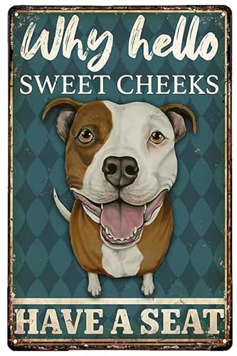 FAQOIR Retro-Blechschild Pitbull Why Hello Sweet Cheeks Have A Seat Vintage-Blechschild Wandkunst Garage Bar Schlafzimmer Hofschild Badezimmer 20,3 x 30,5 cm von FAQOIR