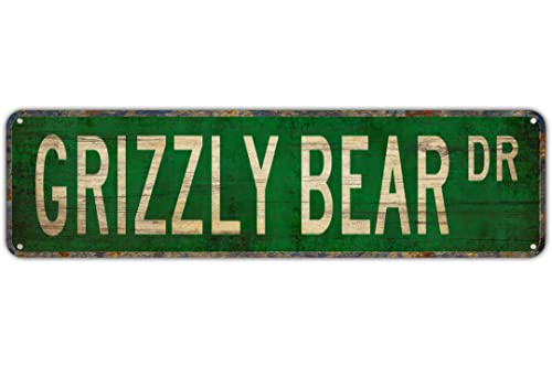 Vintage Decor Wandschilder Grizzlybär Grizzlybär Geschenk Grizzlybär Schild Grizzly Blech Metall Straßenschild Lane Avenue Street Way Grün 40,6 x 10,2 cm von FAQOIR