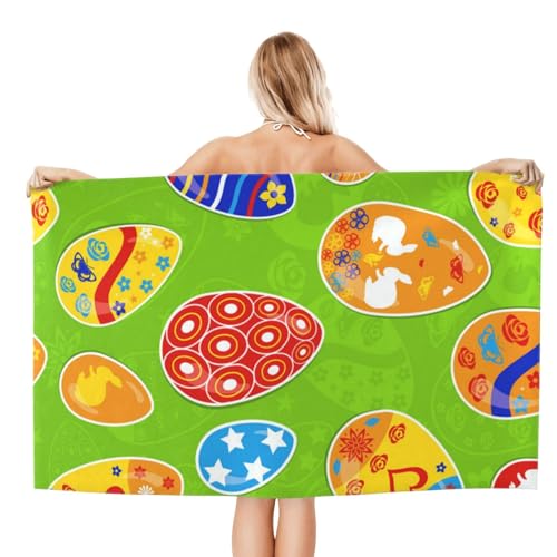 FAQRTIV Mikrofaser-Strandtuch, Motiv: Eier, Hase, Schmetterling, sandfrei, schnell trocknend, großes Mikrofaser-Handtuch für Reisen, Schwimmen, Urlaub von FAQRTIV