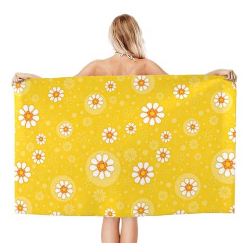 FAQRTIV Mikrofaser-Strandtuch, gelb, Chrysantheme, sandfrei, schnell trocknend, groß, Mikrofaser, saugfähiges Handtuch für Reisen, Schwimmen, Urlaub von FAQRTIV