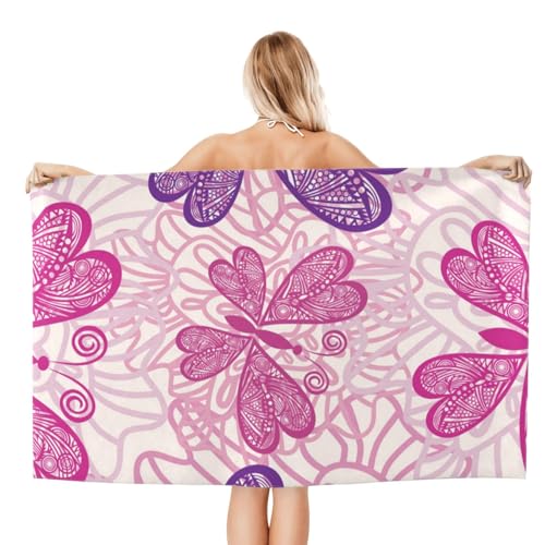 FAQRTIV Mikrofaser-Strandtuch, violett, Schmetterling, sandfrei, schnell trocknend, großes Mikrofaser-Handtuch für Reisen, Schwimmen, Urlaub von FAQRTIV
