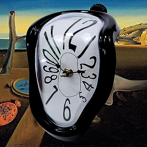 FAREVER Schmelzende Uhr, Salvador Dali Uhr geschmolzene Uhr für dekoratives Home Office Regal Schreibtisch Tisch Lustiges kreatives Geschenk, arabisch Schwarz von FAREVER