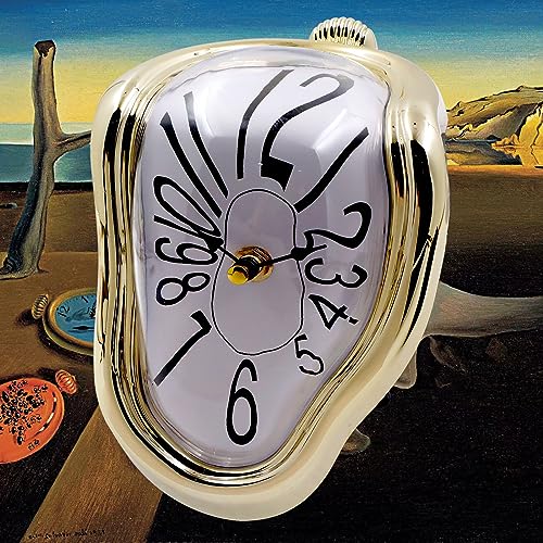 FAREVER Schmelzende Uhr, Salvador Dali Uhr geschmolzene Uhr für dekoratives Home Office Regal Schreibtisch Tisch Lustiges kreatives Geschenk, arabisches Gold von FAREVER