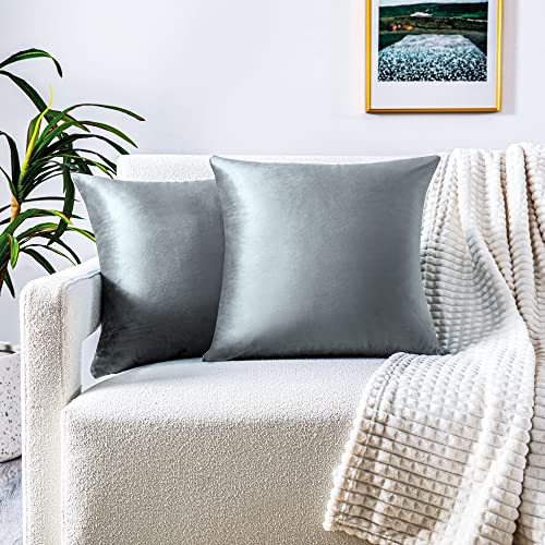 FARFALLAROSSA 2er-Set Kissenbezüge für Sofa55x55 cm, Kissenbezüge aus Samt mit verdecktem Reißverschluss verstärkt, ideal für dekorative Sofakissen - Dunkelgrau von FARFALLAROSSA