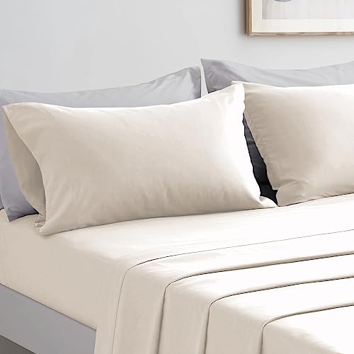 Komplettes Bettwäsche-Set für Doppelbetten, Bettlaken und Kissenbezüge, Mikrofaser, für Bett mit 180 cm, Beige von FARFALLAROSSA