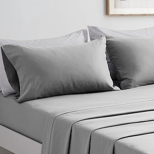 FARFALLAROSSA Bettwäsche-Set für Doppelbetten, Bettlaken und Kissenbezüge, Mikrofaser, für Bett mit 90 cm,Hellgrau von FARFALLAROSSA