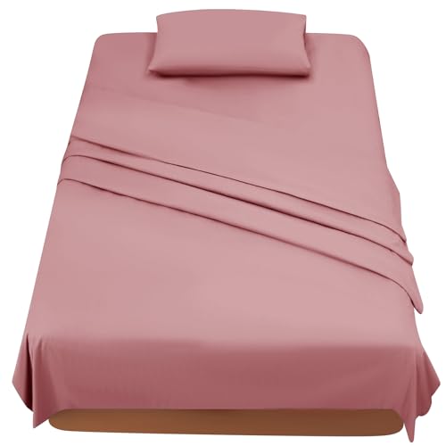 Bettwäsche-Set für Doppelbetten, Bettlaken und Kissenbezüge, Mikrofaser, für Bett mit 90 cm,Rosa Dunkel von FARFALLAROSSA