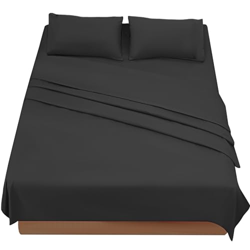 FARFALLAROSSA Komplettes Bettwäsche-Set für Doppelbetten, Bettlaken und Kissenbezüge, Mikrofaser, für Bett mit 180 cm, Schwarz von FARFALLAROSSA