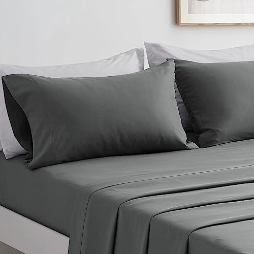 Komplettes Bettwäsche-Set für Doppelbetten, Bettlaken und Kissenbezüge, Mikrofaser, für Bett mit 180 cm, Dunkelgrau von FARFALLAROSSA