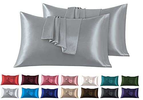 Satin Kissenbezug 50 x 80 cm 2 Stück- 100% Satin, Superweicher Kopfkissenbezug, Kissenhülle Grau von FARFALLAROSSA