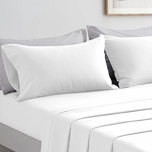 FARFALLAROSSA Bettwäsche-Set für Doppelbetten, Bettlaken und Kissenbezüge, Mikrofaser, für Bett mit 90 cm,Weiß von FARFALLAROSSA