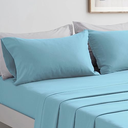 Komplettes Bettwäsche-Set für Doppelbetten, Bettlaken und Kissenbezüge, Mikrofaser, für Bett mit 180 cm, Hellblau von FARFALLAROSSA