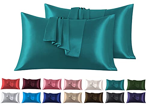 Satin Kissenbezug 40 x 80 cm 2 Stück- 100% Satin, Superweicher Kopfkissenbezug, Kissenhülle Aqua von FARFALLAROSSA