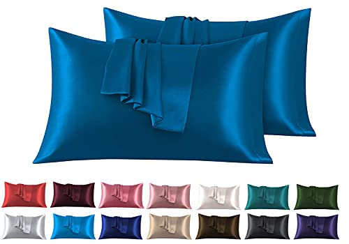 Satin Kissenbezug 50 x 75 cm 2 Stück- 100% Satin, Superweicher Kopfkissenbezug, Kissenhülle Marineblau von FARFALLAROSSA