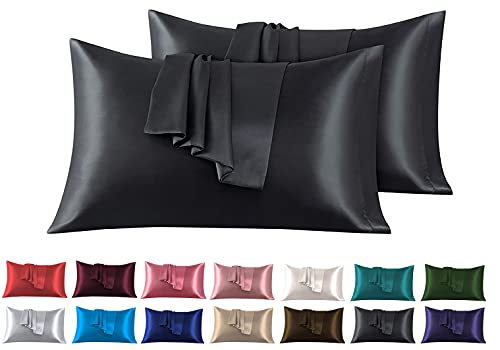 Satin Kissenbezug 50 x 80 cm 2 Stück- 100% Satin, Superweicher Kopfkissenbezug, Kissenhülle Schwarz von FARFALLAROSSA