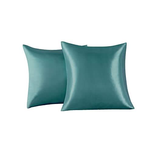 Satin Kissenbezug 65 x 65 cm 2 Stück- 100% Satin, Superweicher Kopfkissenbezug, Kissenhülle Aqua von FARFALLAROSSA