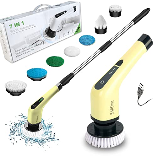 FARI Elektrischer Schleuderwäscher,Akku-Reinigungsbürste mit 7 austauschbaren Bohrbürstenköpfen, Wanne und Bodenfliesen 360 Power Scrubber Mop mit verstellbarem Griff für Badezimmer Küche Auto (Gelb) FARI Elektrischer Schleuderwäscher,Akku-Reinigungsbürste mit 7 austauschbaren Bohrbürstenköpfen, Wanne und Bodenfliesen 360 Power Scrubber Mop mit verstellbarem Griff für Badezimmer Küche Auto (Gelb) von FARI