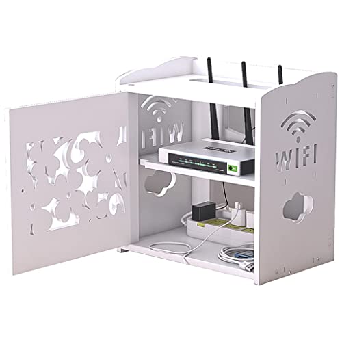 Schwimmendes Regal, WiFi-Router-Modem, Aufbewahrungsboxen für Kabel, Netzstecker, Multifunktions-Lagerregal mit Tür (Farbe: Weiß, Größe: 30 x 20 x 32 cm) von FARIH