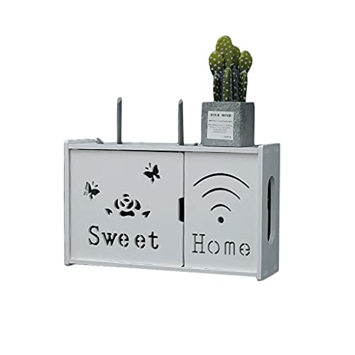 WLAN-Router-Aufbewahrungsbox, wandmontierte Set-Top-Box, weiße Shelter-Box, WLAN-Router-Regal, Wohnzimmer, Fernseher, Wanddekoration, Drahtregal, Holz-Kunststoffplatte/39 cm von FARIH