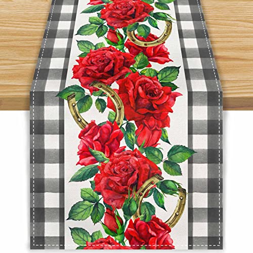 FARMNALL Leinen Kentucky Tischläufer Pferderennen Dekorationen Lauf für The Roses Party Supplies Hufeisen Schlauch Racing Party Tischläufer 33 x 183 cm von FARMNALL