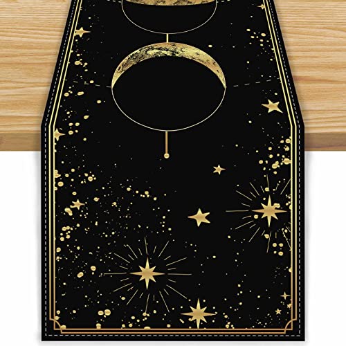 FARMNALL Leinen-Mond-Tischläufer, mystische Tischdecke, Boho-Astrologie, Ouija-Brett, Tarot-Dekoration, Gothic-Dekorationen und Zubehör für Zuhause, Büro, 33 x 183 cm von FARMNALL