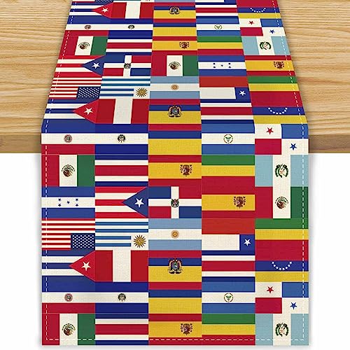 FARMNALL Linen National Hispanic Heritage Monat Tischläufer Weltflagge Banner Tischdecke Spanische Lateinamerikanische Flaggen Mexikanisches Latino Heritage Monat Dekorationen Tischläufer 33 x 183 cm von FARMNALL