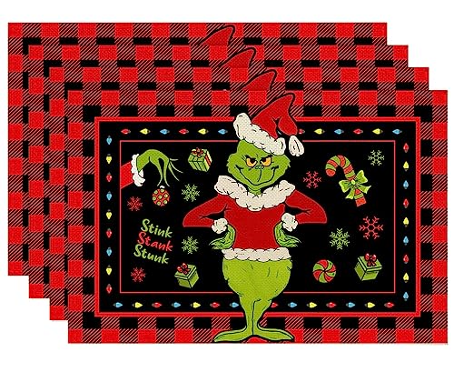 Weihnachts-Tischsets, 4 Stück, Merry Grinchmas, 30,5 x 45,7 cm, Weihnachts-Tischsets, Weihnachten, Winter, Tischmatten für Party, Küche, Esszimmer, Dekoration von FARMNALL