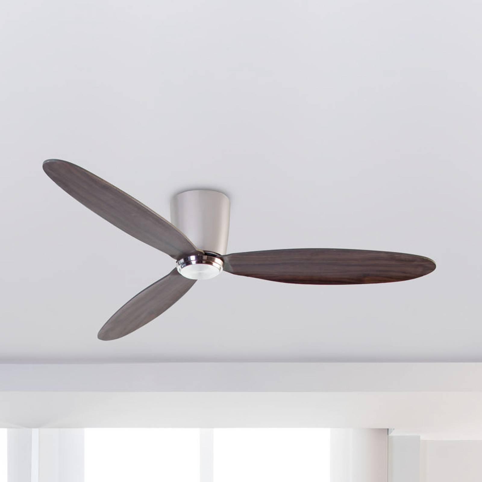 Deckenventilator Nias L DC nickel/Holz dunkel von FARO BARCELONA